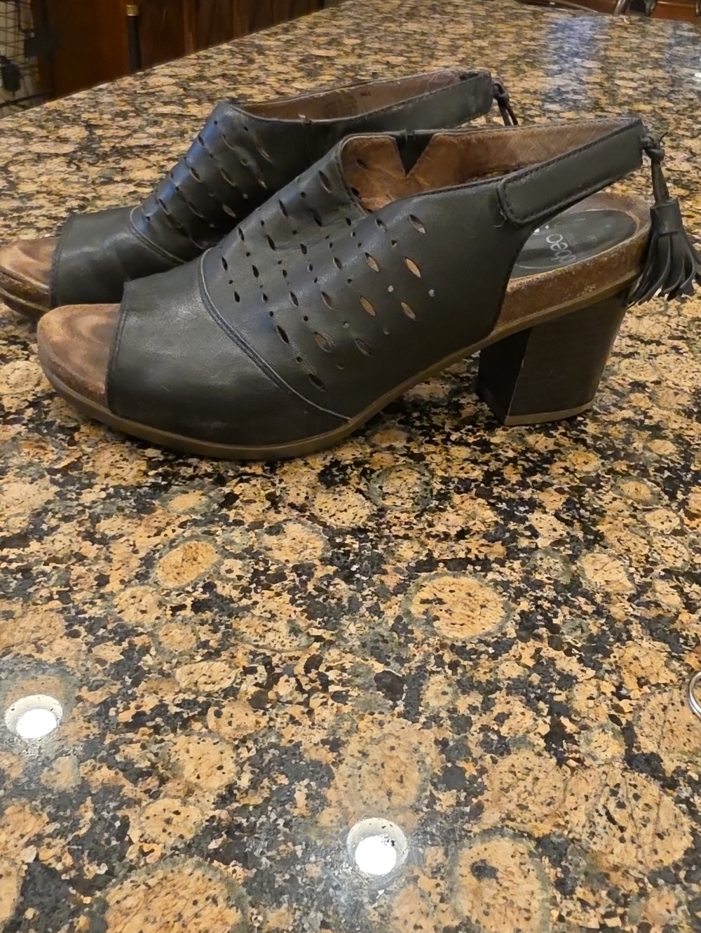 Abeo Black Perforated Peep-Toe Slingback Block Heels